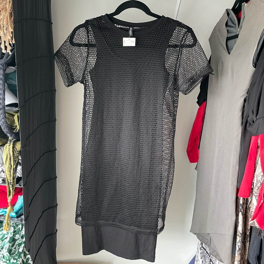DIVIDED 2-Layer Black Fishnet Dress